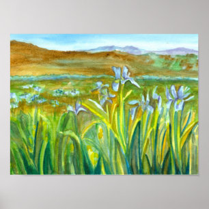 Wilde Iris Wildflower Waterverf Schilderen Poster
