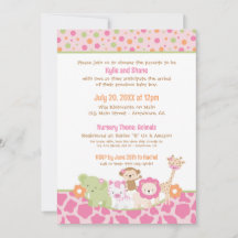 Wilde Jungle Dieren Baby Meisje Shower Uitnodiging