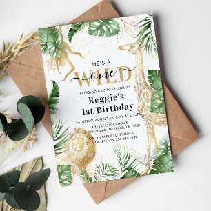 Wilde Jungle Groene & Gouden 1e Verjaardagsfeestje Kaart