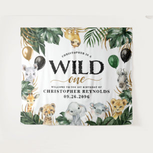 Wilde Jungle Safari 1e Verjaardagsfeest Achtergron Wandkleed