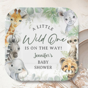 Wilde Jungle Safari Dieren Baby Shower Papieren Bordje