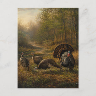 Wilde kalkoenen in het herfstbos briefkaart