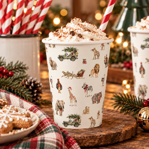 Wilde Kerst Waterverf Safari Dier Patroon Papieren Bekers