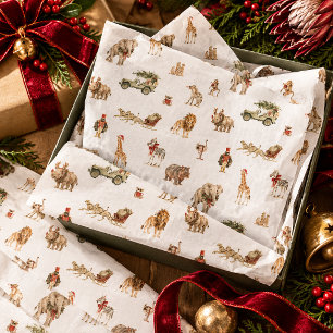 Wilde Kerst Waterverf Safari Dier Patroon Tissuepapier
