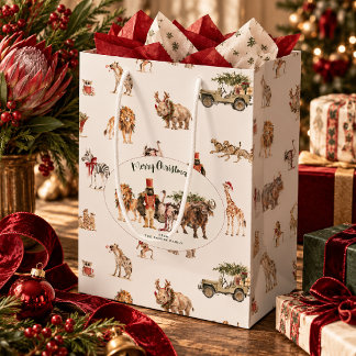 Wilde Kerst Waterverf Safari Dieren Medium Cadeauzakje