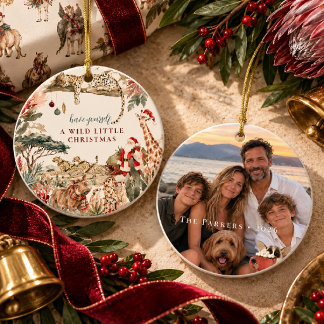 Wilde Kerst Waterverf Safari Familie Foto Keramisch Ornament