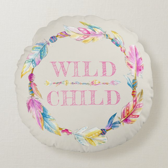 Wilde kind waterverf veer art kussen (Voorkant)