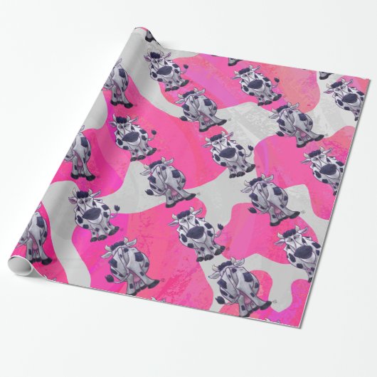 Wilde Koe Roze en Wit Cadeaupapier (Uitgerold)
