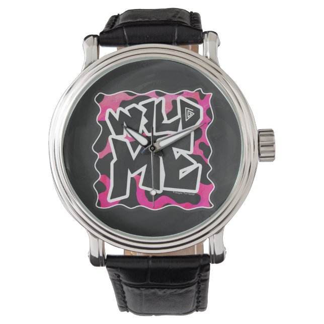 Wilde Koe Roze en Wit Horloge (Voorkant)