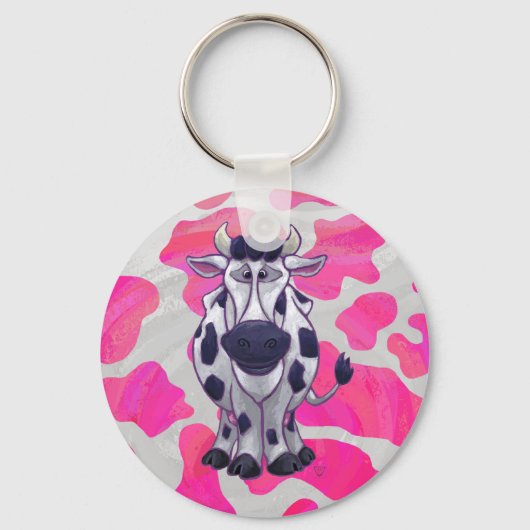 Wilde Koe Roze en Wit Sleutelhanger (Voorkant)