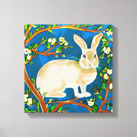 Wilde konijn en bloeiende takken canvas afdruk (Voorkant)