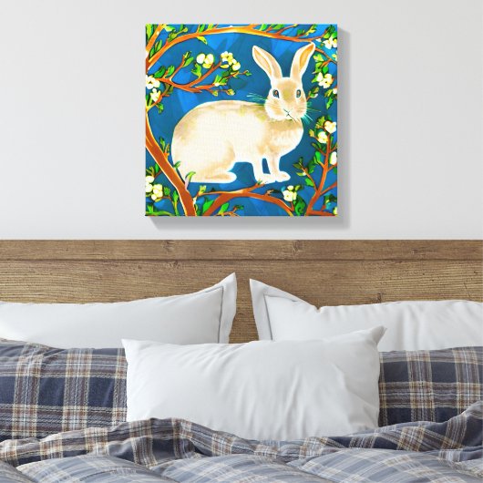 Wilde konijn en bloeiende takken canvas afdruk (Insitu (Slaapkamer))