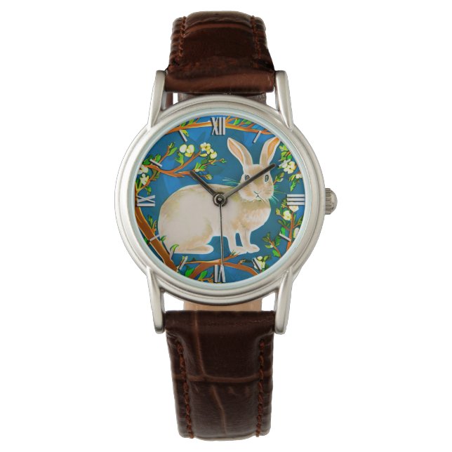 Wilde konijn en bloeiende takken horloge (Voorkant)