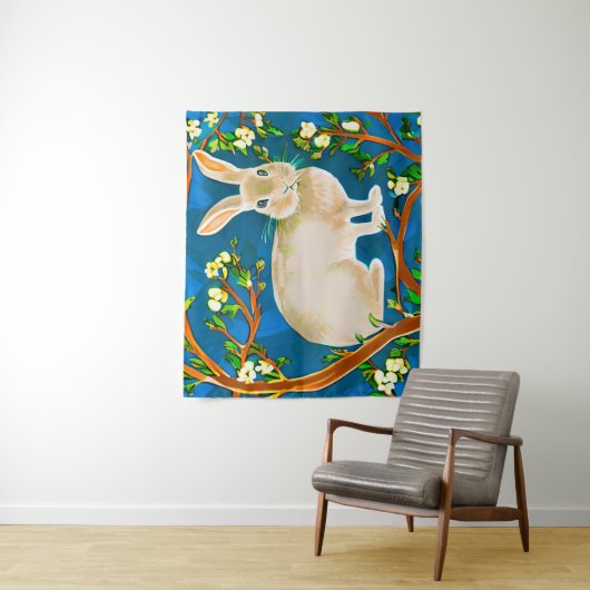 Wilde konijn en bloeiende takken wandkleed (In situ)