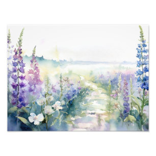 Wilde lavendelbloemen in waterverf foto afdruk