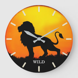 Wilde leeuw & zonsopgang in een jungle grote klok