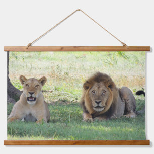 Wilde Leeuwen Paar in de Jungle Hangend Wandkleed