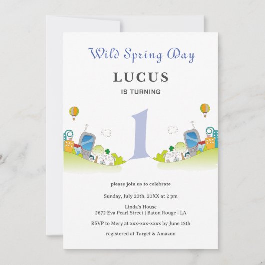 Wilde lentedag 1e verjaardag kaart (Voorkant)