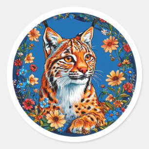 Wilde Lynx Bloemschilderkunst Boho Bos Geest Cadea Ronde Sticker