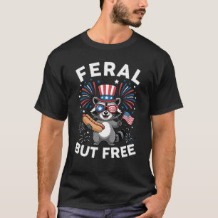 Wilde maar vrije patriottische wasbeer 4 juli Racc T-shirt