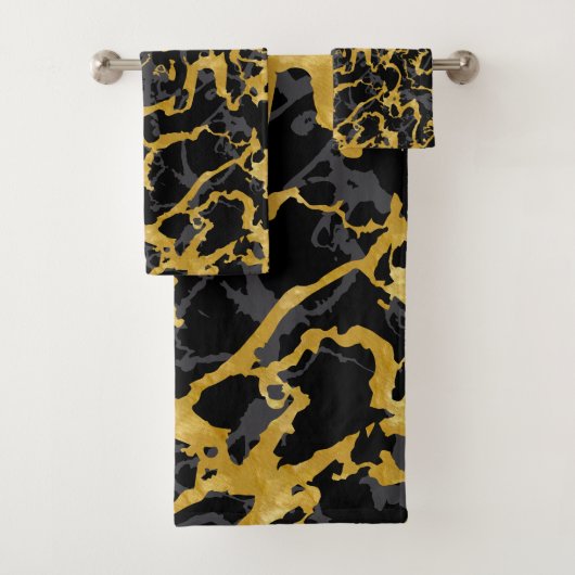 Wilde Marmer 8 - Zwart en goud, grijs Bad Handdoek (Insitu)