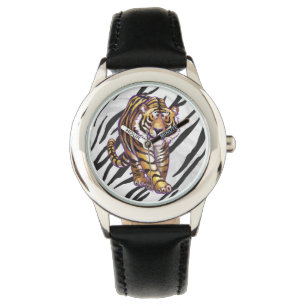 Wilde me Tiger Black en White Print Horloge