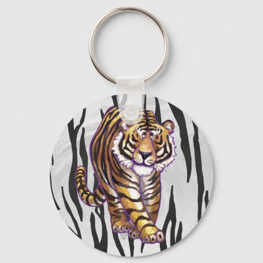 Wilde me Tiger Black en White Print Sleutelhanger (Voorkant)