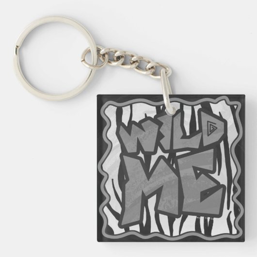Wilde me Tiger Black en White Print Sleutelhanger (voorkant)
