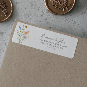 Wilde meerkleurige bloemen retouradres sticker