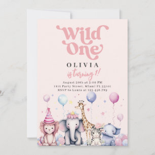 Wilde meid roze jungle safari dieren meisje verjaa kaart