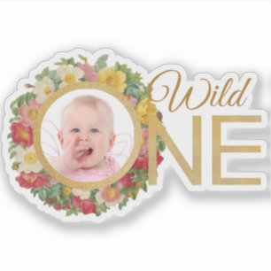 Wilde Meisje Foto Rozenkrans Eerste Verjaardag Sticker
