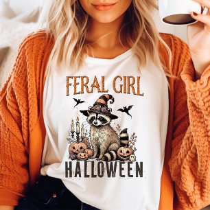 Wilde Meisje Halloween Vintage Wasbeer T-shirt