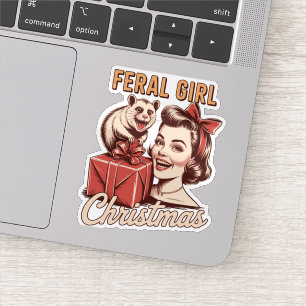 Wilde Meisje Kerst Opossum Xmas Rommelig Retro Sticker