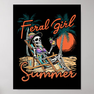 Wilde Meisje Zomer Grappige Meme Skelet Hawaii Str Poster