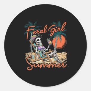 Wilde Meisje Zomer Grappige Meme Skelet Hawaii Str Ronde Sticker