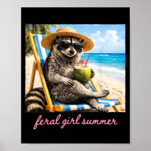 Wilde Meisje Zomer Wasbeer Grappige Meme Vakantie Poster