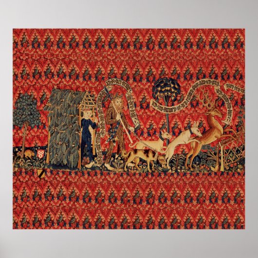 WILDE MENSEN IN DE DIER HUNT, DIEREN, Rode Floral Poster (Voorkant)