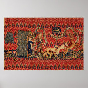 WILDE MENSEN IN DE DIER HUNT, DIEREN, Rode Floral Poster