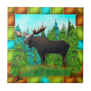 Wilde Moose met grote Antlers Ceramic Tile Tegeltje