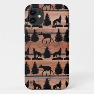 Wilde Moose Wolf Wilderness Mountain Cabin Rustic iPhone 11 Hoesje
