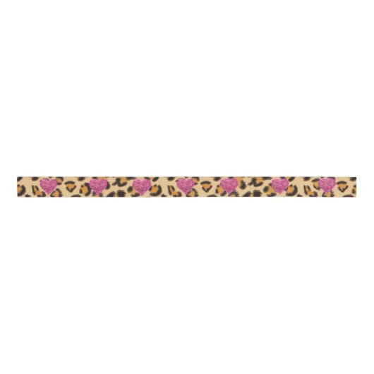 Wilde mousserende roze Harten en luipaard Grosgrain Lint (Voorkant)