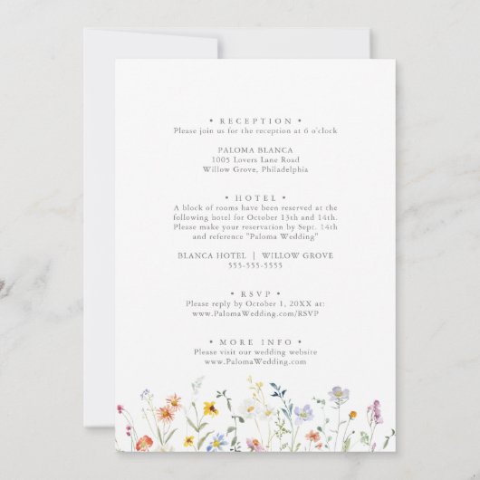 Wilde Multicolour Bloemen Voor & Achterbruiloft Kaart (Achterkant)