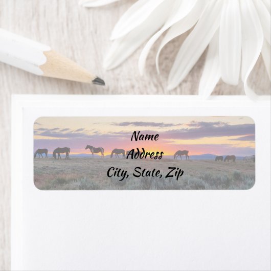 Wilde Mustangs van het Adres van het Westen Etiket (Insitu)