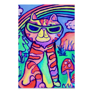 Wilde Neon Kat Cool Kunst Schilderij Fun Perfect Poster