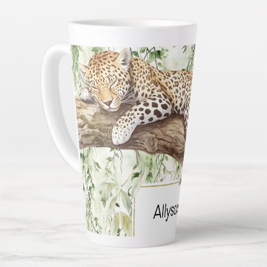 Wilde Oerwoud Groene Ivy Leopard Verjaardag Latte Mok (Linkerhoek)