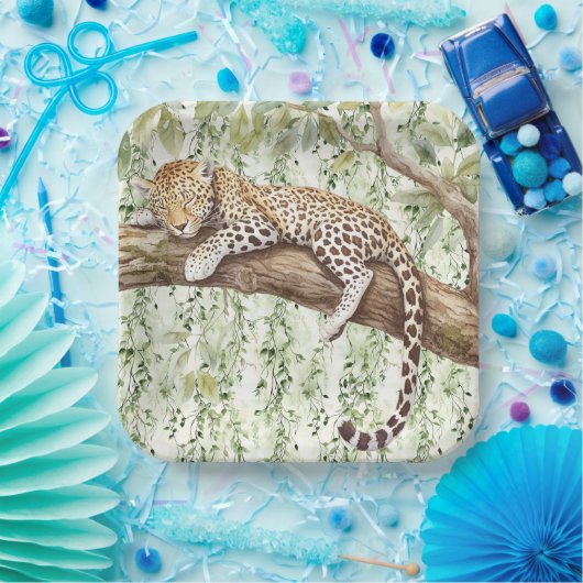 Wilde Oerwoud Groene Ivy Leopard Verjaardag Papieren Bordje (Feest)