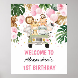 Wilde Oerwouden Roze Floral Birthday Welkom Poster