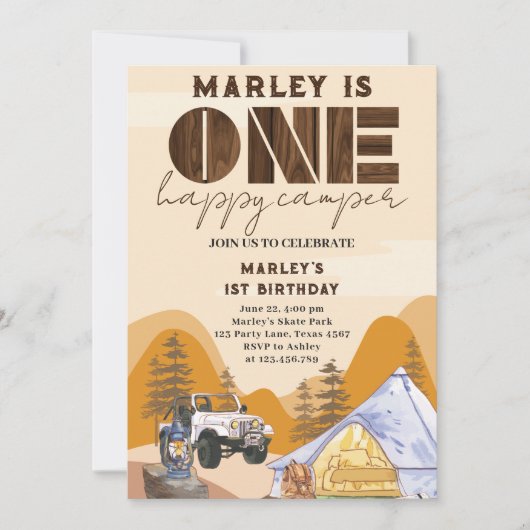 wilde One Happy Camper Woodland 1e verjaardag Kaart (Voorkant)