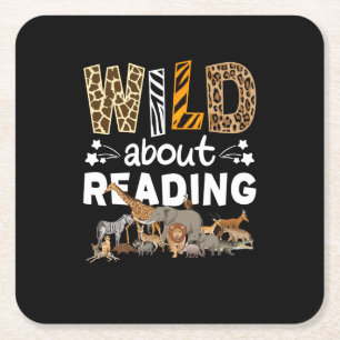 Wilde over het lezen van boeken en boekenworm bibl vierkante kartonnen onderzetter