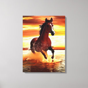 Wilde Paard galoppeert door Surf Canvas Afdruk